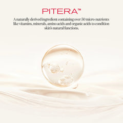 SKII- FACIAL TREATMENT CLEAR LIOTION 160ML-Pitera skincare promotional graphic with red and black text on a warm cream background and a large clear gel droplet floating above flowing cream.