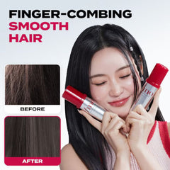 Woman with long hair using a hair product, showing before and after comparison.-Shiseido Fino Premium Touch Hair Oil 70ml-The Cosmetic Store
