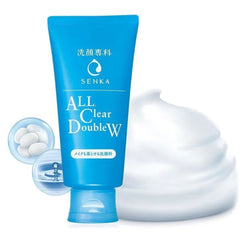 Shiseido Senka Makeup Remover Facial Cleanser 120g | NZ-Blue tube of SENKA All Clear Double W with whipped cream on a white background