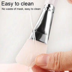 Close-up of a skincare tool with text 'Easy to clean' and 'No waste of mask, easy to clean'.