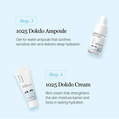 ROUND LAB 1025 DOKDO TRIAL KIT (Cleanser 30ml + Toner 20ml + Ampule 10ml + Cream 20ml), available at The Cosmetic Store NZ