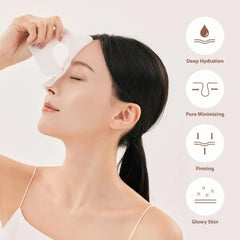 Woman using a skincare product with icons and text - SUNGBOON Deep Collagen Power Boosting Mask Pack-THE COSMETIC STORE NZ