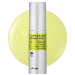 Celimax Retinol Shot serum bottle with a yellow background