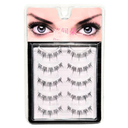 HuaJianDuo Transparent Band False Eyelashes 5 Pairs– Little Devil Sunflower Style | Full Strip Lash [ Buy 1 Get 1 Free]