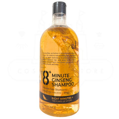 Bottle of 8 Minute Ginseng Shampoo on a white background