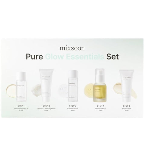 Pure Glow Essentials Set (Bean Cream 15ml + Bean Cleansing Oil 20ml + Bean Essence 20ml + Centella Cleansing Foam 20ml + Centella Toner 30ml)