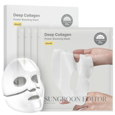 Deep Collagen Power Boosting Mask packaging with a hand holding a mask sheet -THE COSMETIC STRE NZ
