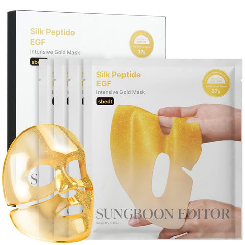 Silk Peptide EGF Intensive Gold Mask packaging with a gold mask sheet and box -SUNGBOON EDITOR Silk Peptide EGF Intensive Gold Mask Pack -THE COSMJETIC STORE NZ