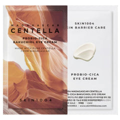SKIN1004 Madagascar Centella Probio-Cica Bakuchiol Eye Cream packaging with a sample on a white background.
