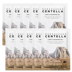 Multiple boxes of Madagascar Centella light cleansing oil with mountain imagery on the packaging.