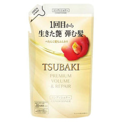 Tsubaki conditioner bottle with a red flower design on a white background
