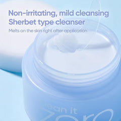 Jar of Sherbet type cleanser with text highlighting its properties