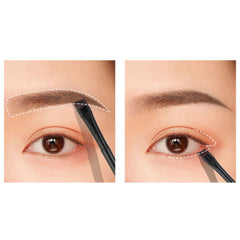 Step-by-step process of applying makeup to an eye with a brush.