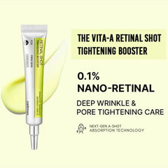 Vita-A Retinal Shot tightening booster with text - CELIMAX The Vita-A Retinal Shot Tightening Booster 15ml- Skincare product tube with yellow gel -THE COSMETIC STORE NZ