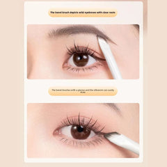Eyebrow grooming process with a brush on a beige background