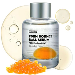 Bottle of Frankly PDRN Bounce Ball Serum with salmon egg extract on a white background