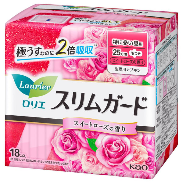 Laurier Slim Guard Pad Heavy Day With Wings Rose Scent 25cm 18 Pieces – Ultra Thin, Double Absorbent for heavy flow