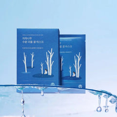Round Lab Birch Juice Moisturizing Double Gel Mask Pack 23ml x10 ea - Blue facial mask packaging with birch tree design on a blue background