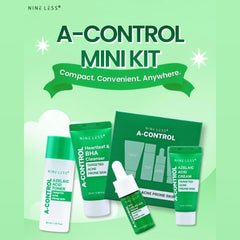 Close-up of NINELESS A-Control Mini Kit components for blemish treatment