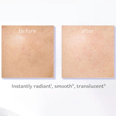 Before and after comparison of skin texture with text indicating improvements.