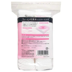 Cotton pads packaging with Japanese text and a pink rose graphic on a white background