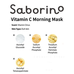 Saborino Vitamin C Morning Mask product details on a white background