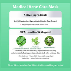 Medical Acne Care Mask with active ingredients on a green background