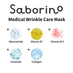 Saborino Medical Wrinkle Care Mask with ingredients listed on a white background