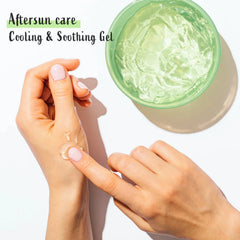 Person applying a cooling and soothing gel to their hand with a jar of the gel -MAY Beauty Rewards FREE Aloe Glow Set with aloe vera gel and MEDIHEAL sheet mask-THYE COSMETIC STORE NZ