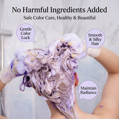 Rich purple toning lather of Anna Donna Every Color Shampoo during hair washing application.