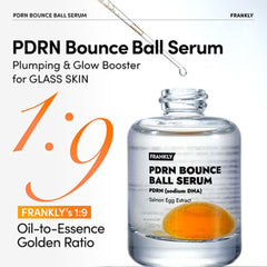 PDRN Bounce Ball Serum bottle with text on a white background