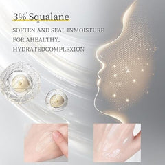 LACUES Anti-Aging Capsule Duo – Mother’s Day BOGO Set [Buy 1 get 1 Free]-Advertisement for skincare product with squalane, showing moisturized skin and droplets-The Cosmetic Store NZ