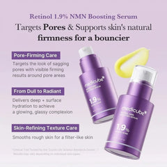 Applying Medicube Retinol NMN Boosting Serum drops onto skin for a glowing, youthful complexion.