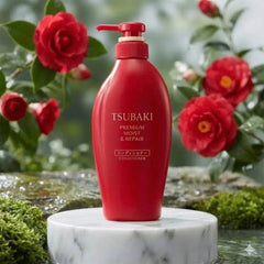 A visual graphic illustrating the fresh, elegant floral fruity fragrance profile of the signature Tsubaki camellia scent.