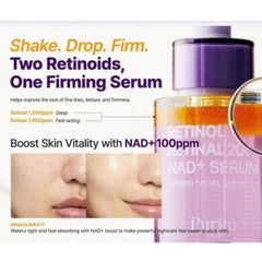 Infographic displaying clinical anti-aging skin results and texture improvement after using Purito Retinol Retinal 2000 NAD+ night serum.