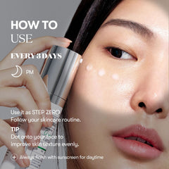 Skincare product application with text on how to use it every 3 days.