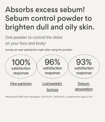 Advertisement for sebum control powder with customer satisfaction statistics on a white background.