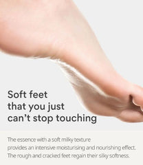 Foot with soft skin texture and text about soft feet