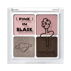 Korean eyeshadow quad with pink shimmer – B02 Peony in Black close-up